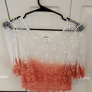 Miss Kelly peach and white shirt size M IN great c